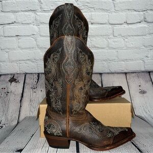 Shyanne Western Isabelle Inlay Stud Snip Toe Leather Cowboy Boots Size 8.5
